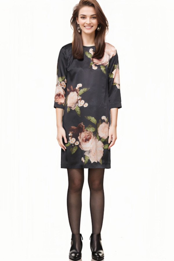 Emma Floral Print Silk Satin Mini Dress