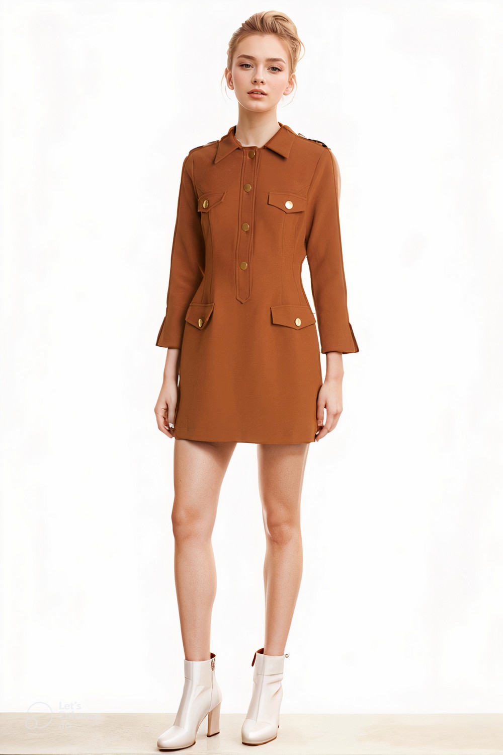 Crepe Mini Shirt Dress