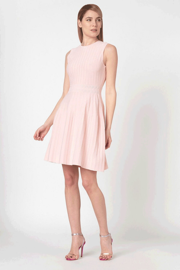 Balieey Stitch Detail Knitted Sleeveless Mini Dress in Pink