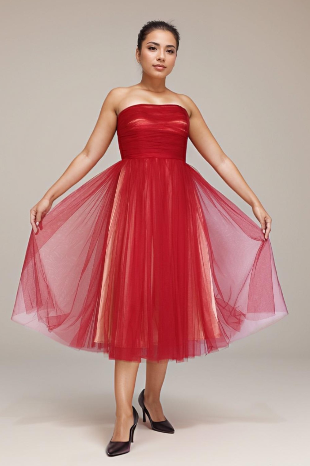 Strapless Dress with Draped Tulle Overlay