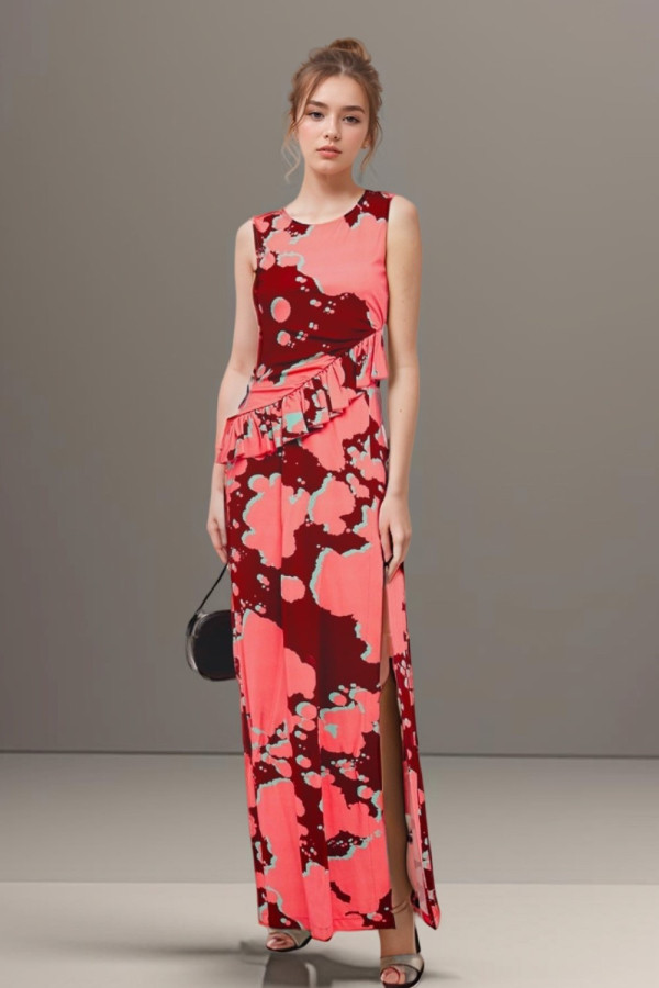 Ruffled Printed Stretch Jersey Maxi Dress