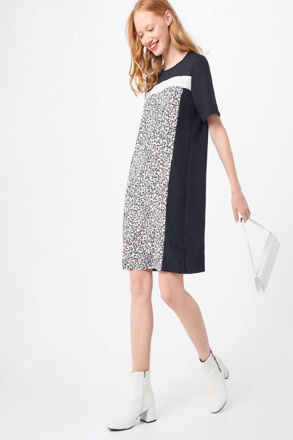 Stone & White Leopard Color Block Dress