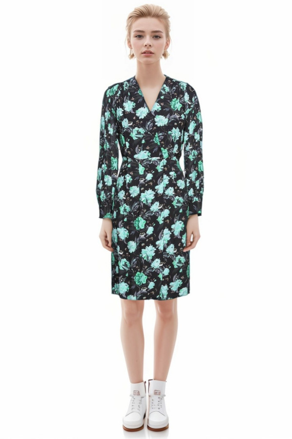 Floral Print Crepe de Chine Wrap Dress