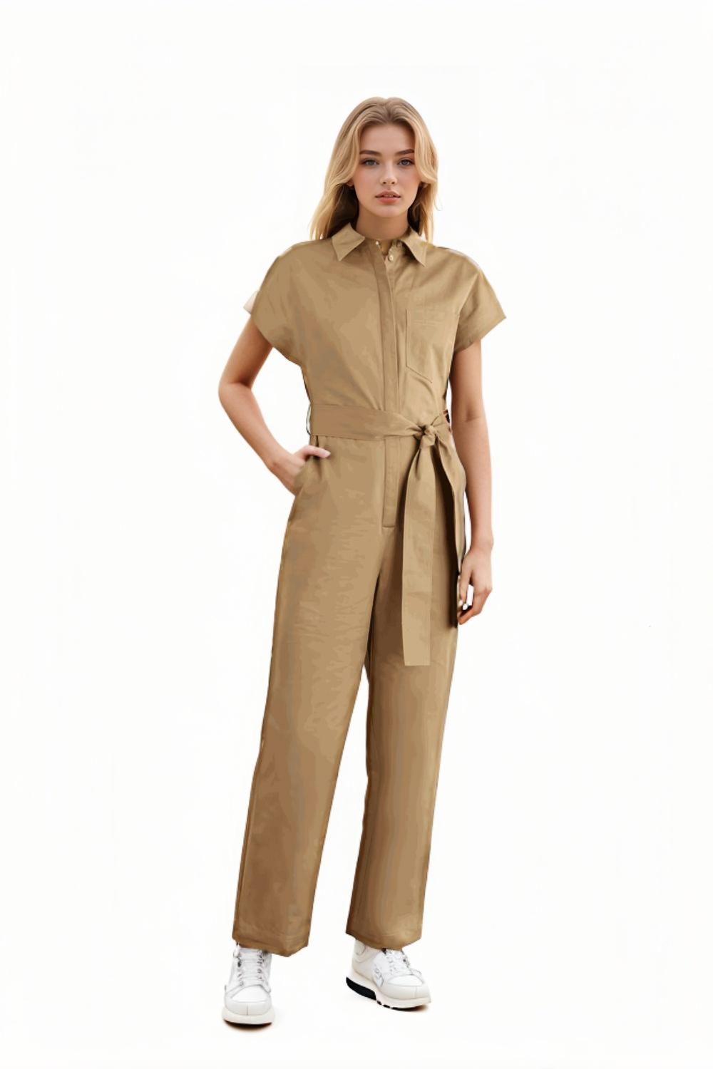 Emma Belted Cotton Twill Jumpsuit