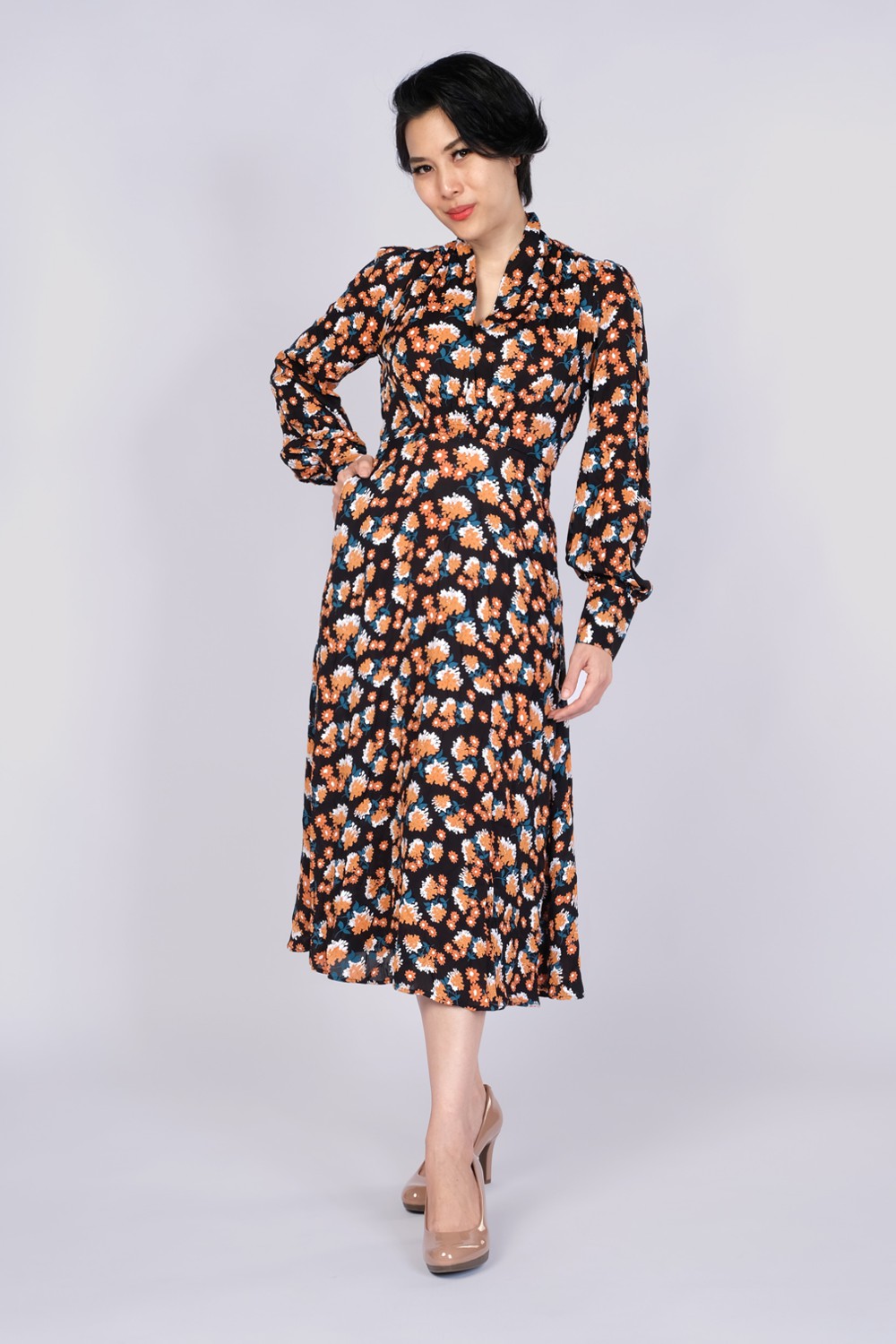 Flora Print Crepe Midi Dress