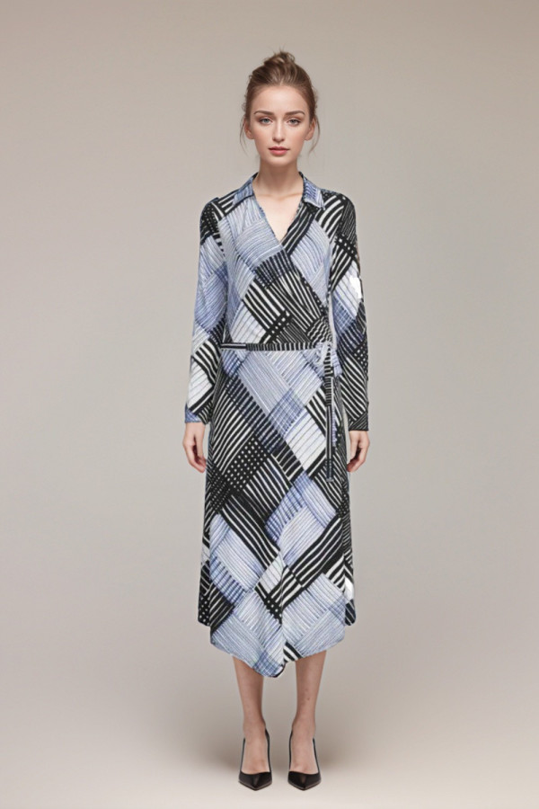 Geometric Midi Wrap Dress