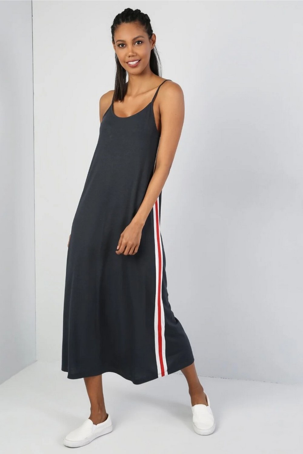 Side Stripe Cami Dress Plain