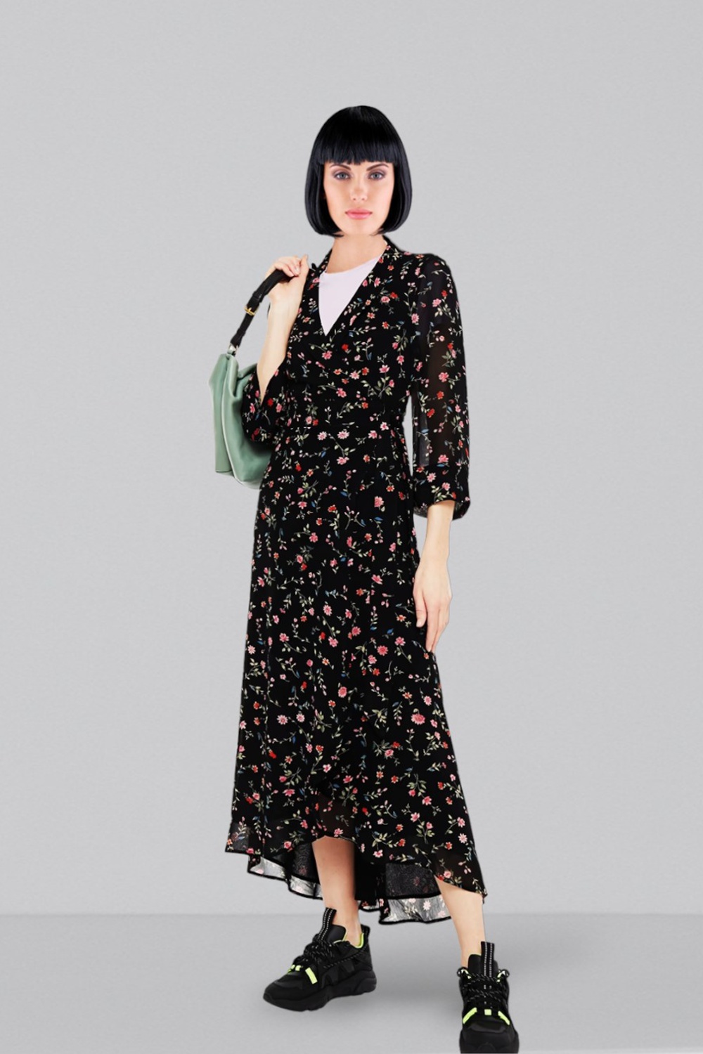 The George Floral Print Crepe Midi Wrap Dress