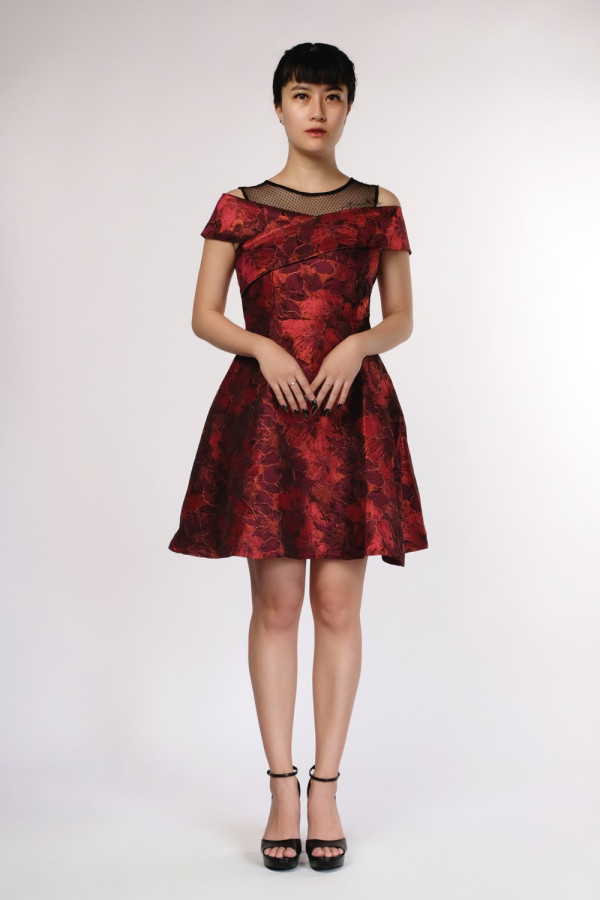 Flower Black Maroon Sabrina Dress