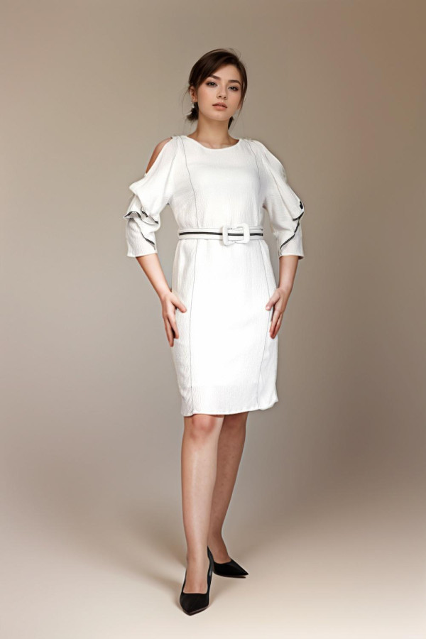 White Black List Dress with Belt