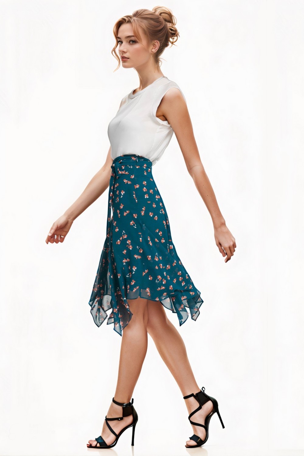 Tie Belted Handkerchief Hem Skirt