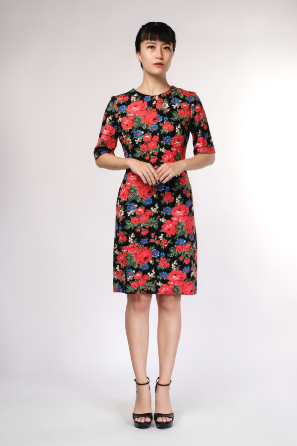 Rose Printed Ponte Dress