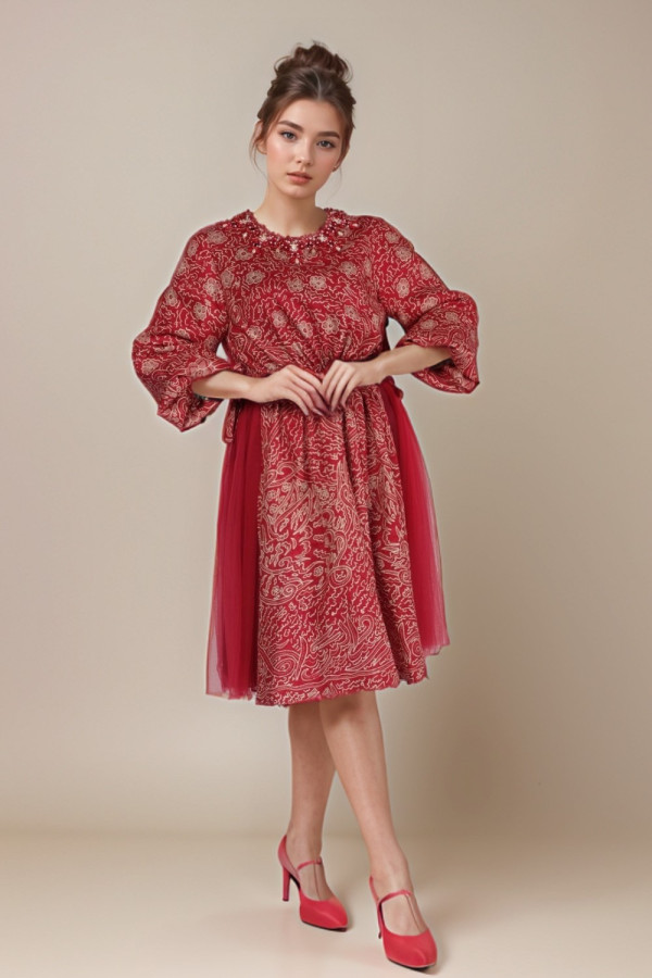 Batik Basurek Red Silk Top