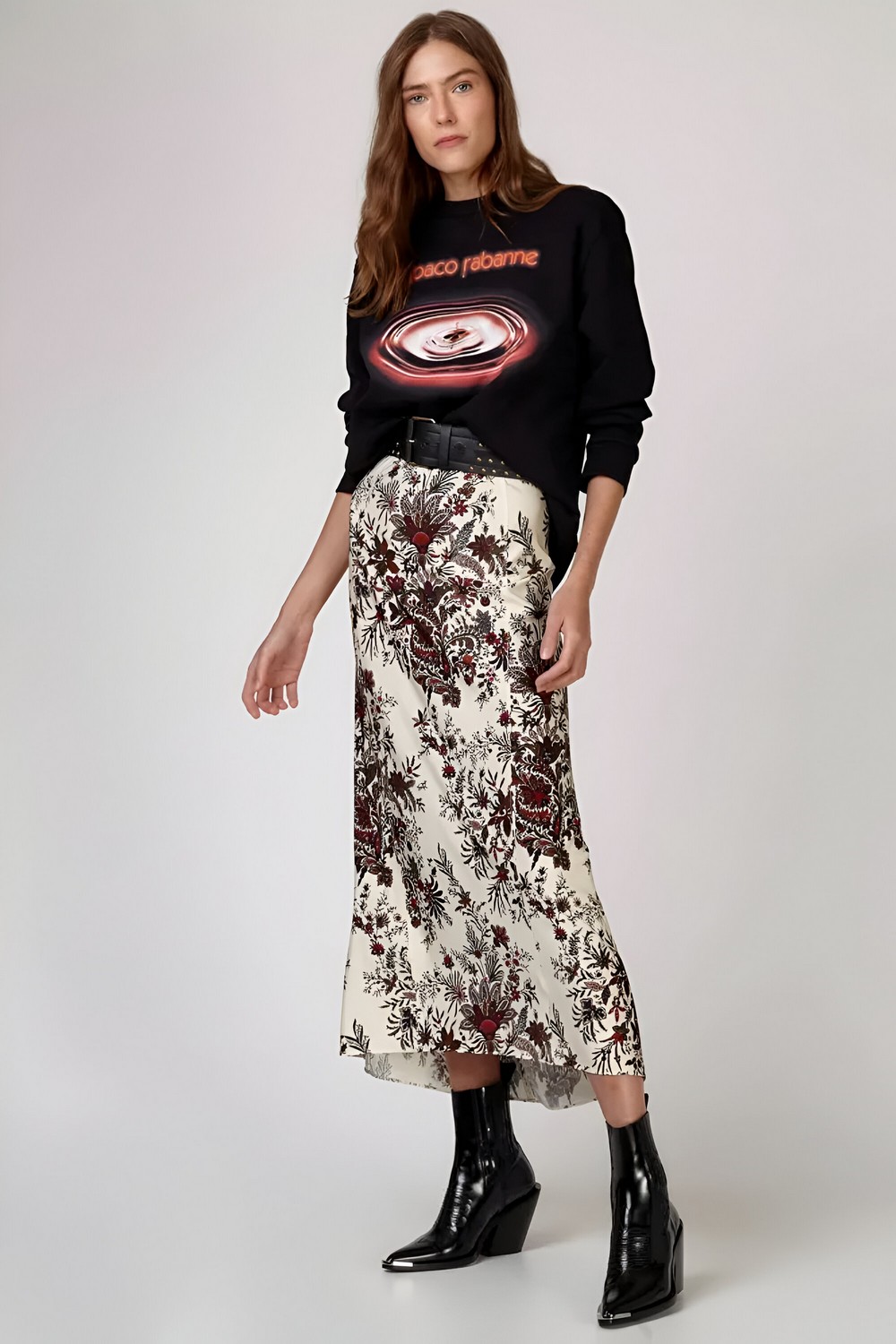 Printed Jersey Midi Skirt