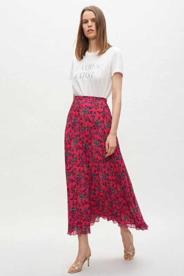 Pleated Georgette Midi Skirt