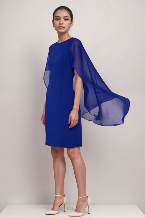 Blue Flutter Sleeve Sheath Dress