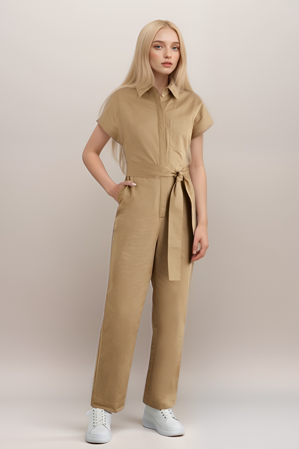 Emma Belted Cotton Twill Jumpsuit