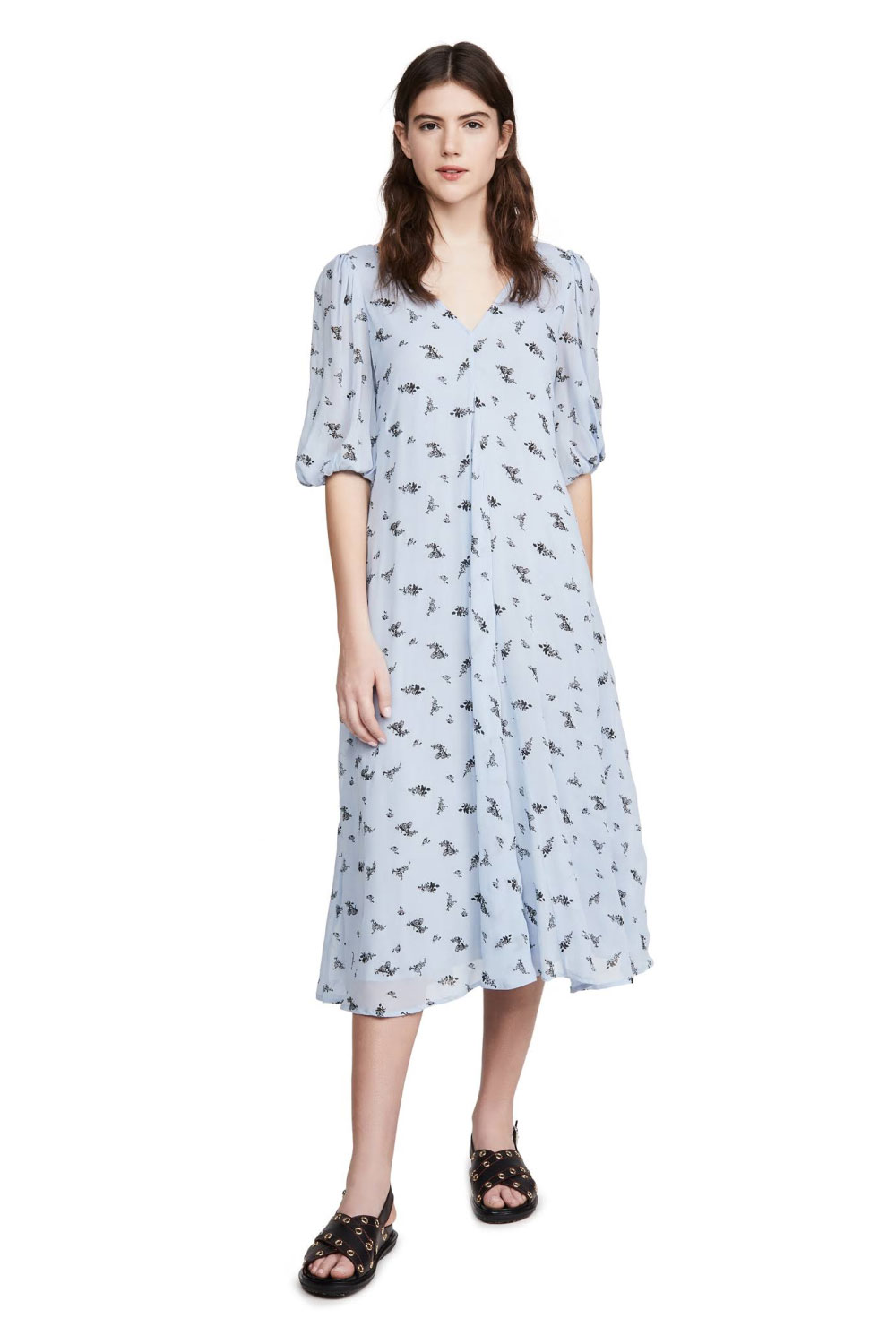 Gathered Printed Georgette Midi Dress