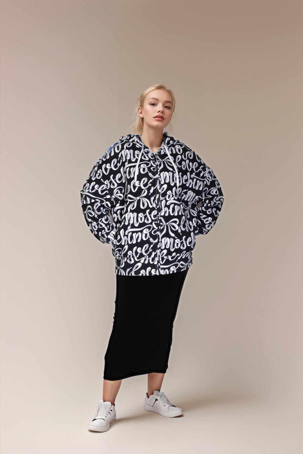 Printed French Cotton Terry Hoodie Black