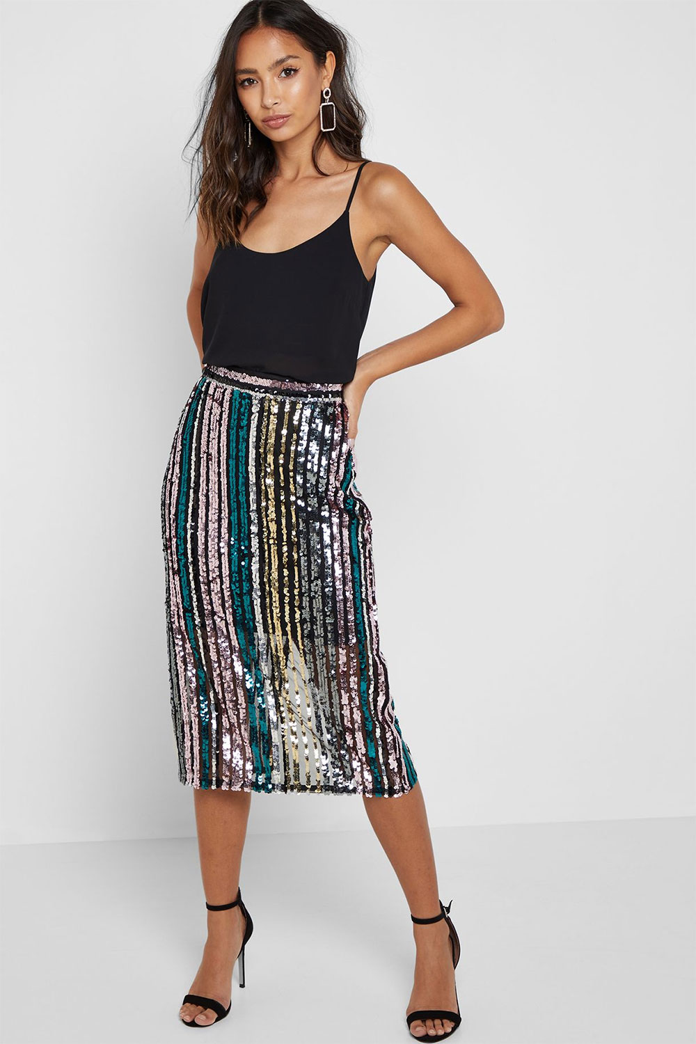 Striped Sequin Pencil Skirt