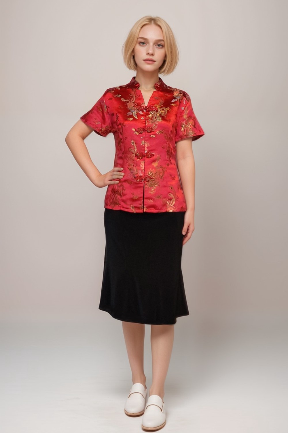 Red Women Traditional Chinese Top