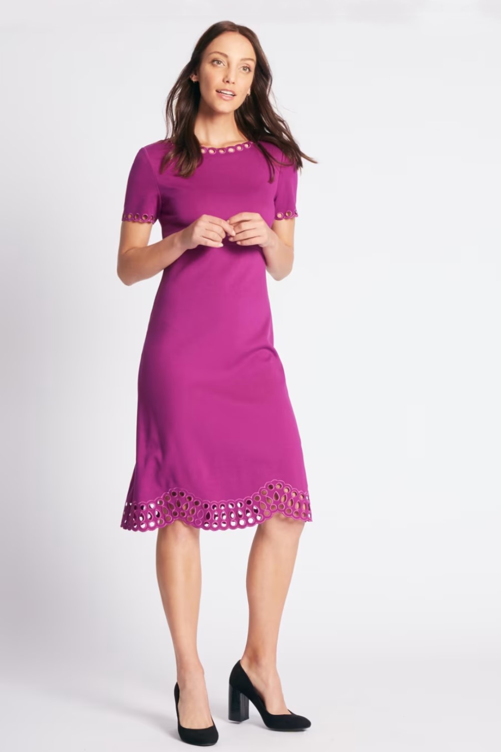 Cutwork Short Sleeve Skater Midi Dress