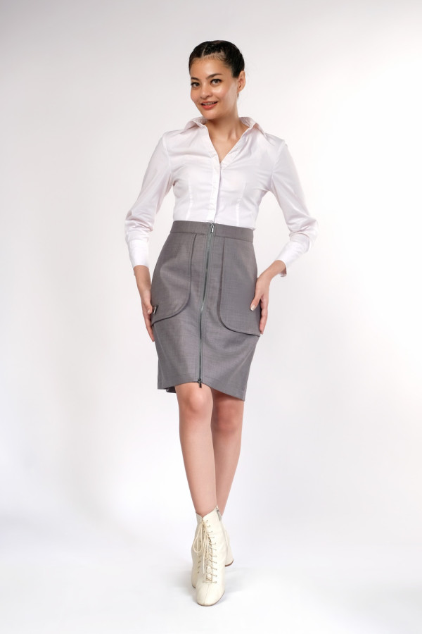 Fashion Metal Zipper Design Temperament Skirt