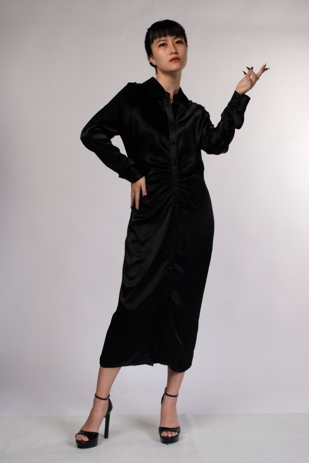 Satin Shirt Dress Black