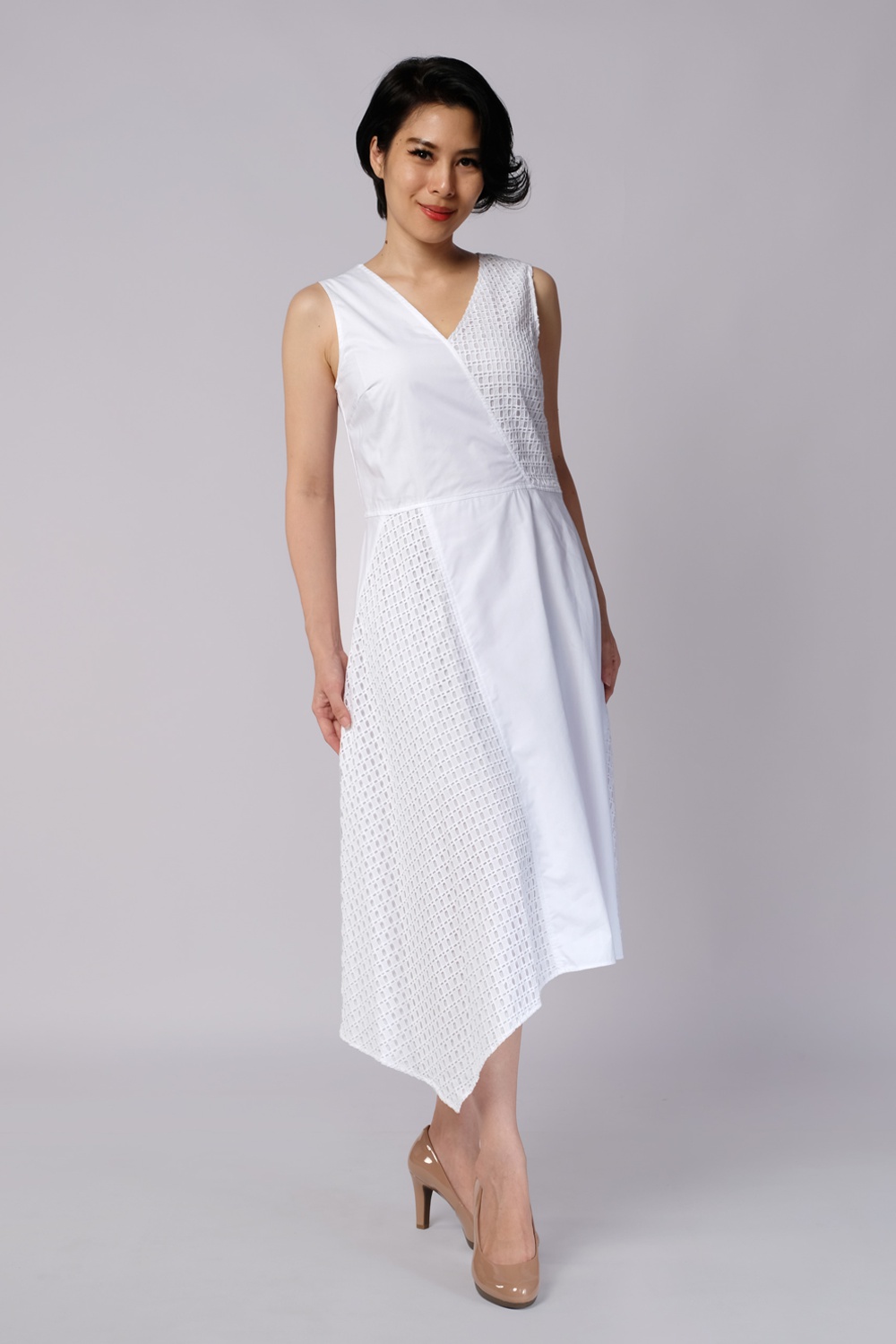 White SLVS V-Neck Dress