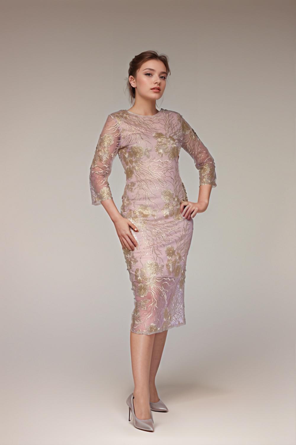 Gold Embroidery in Lilac Dress