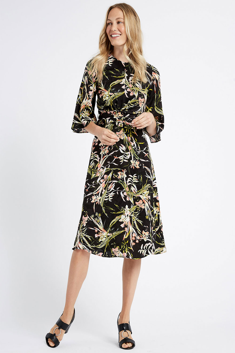 Floral Jacquard Skater Midi Dress