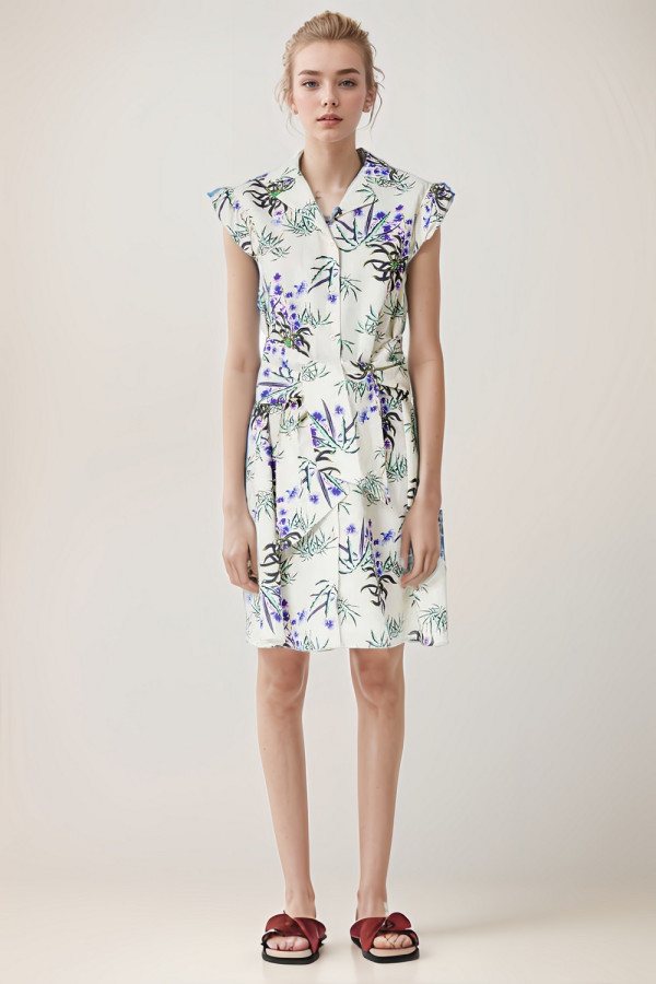 Floral Print Cotton And Linen Blend Shirt Dress