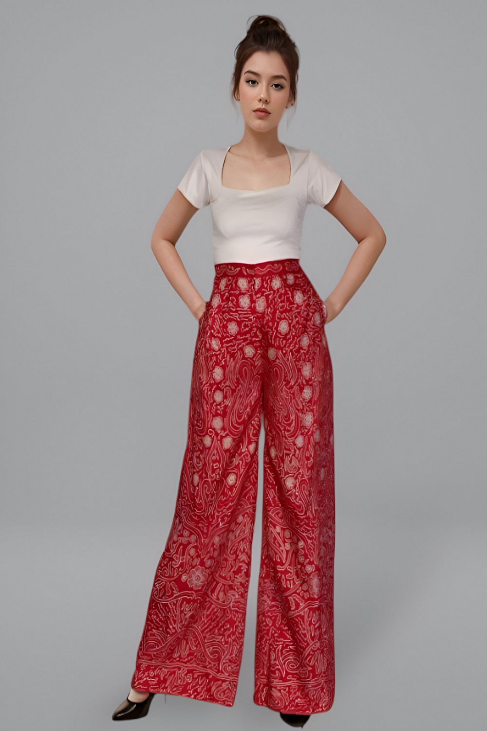 Batik Basurek Red Silk Pants