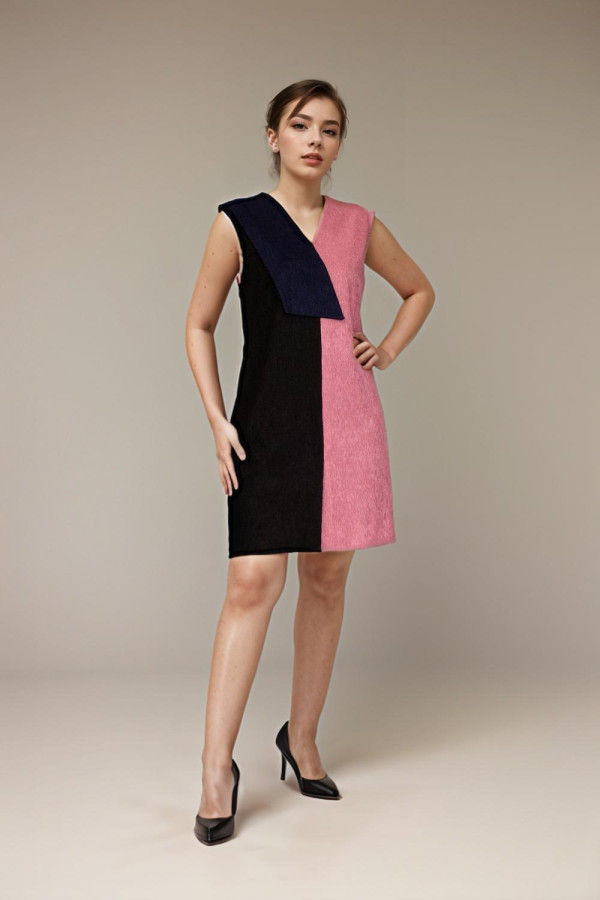 Color Block Shanice V-Neck Lapel Dress