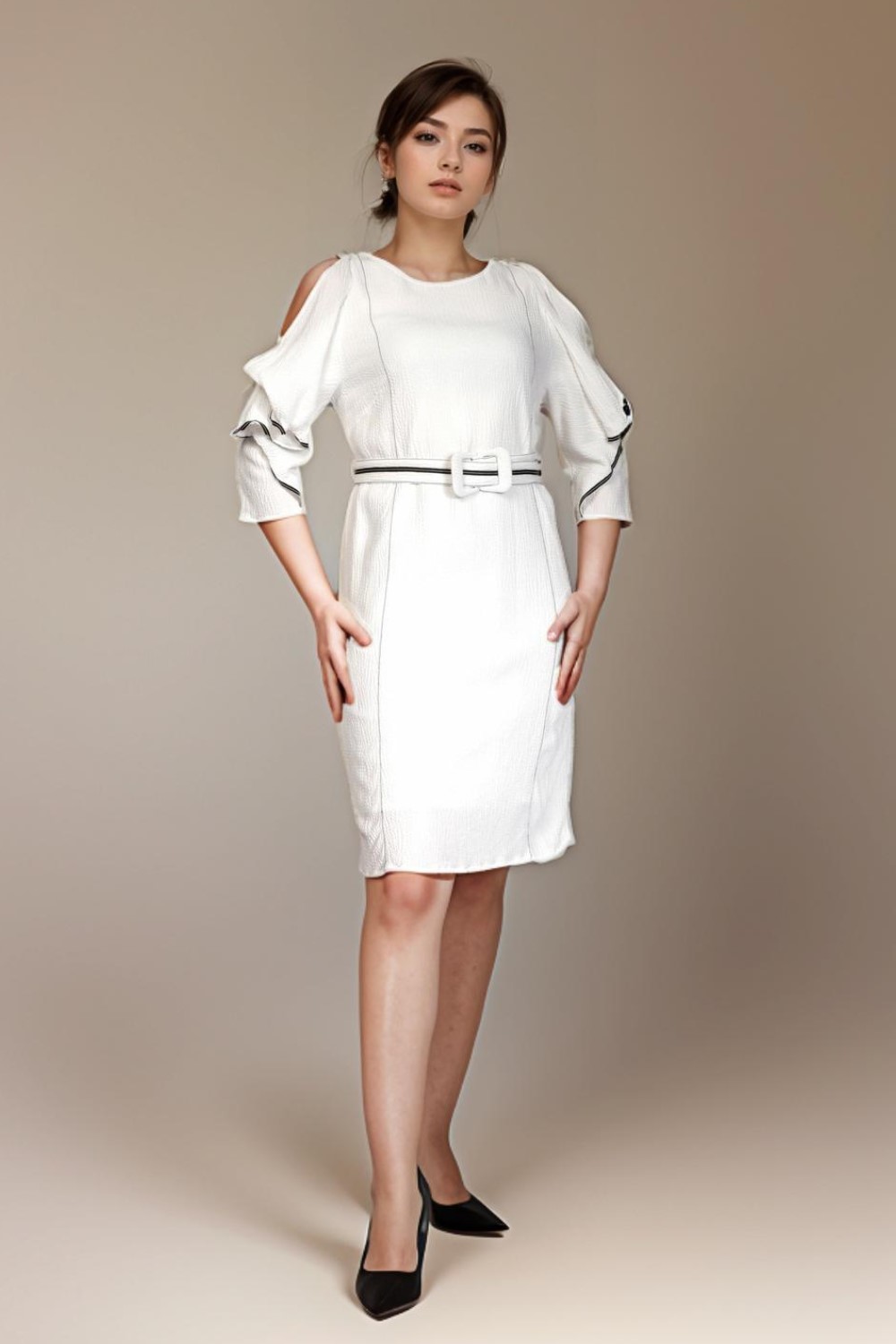 White Black List Dress with Belt