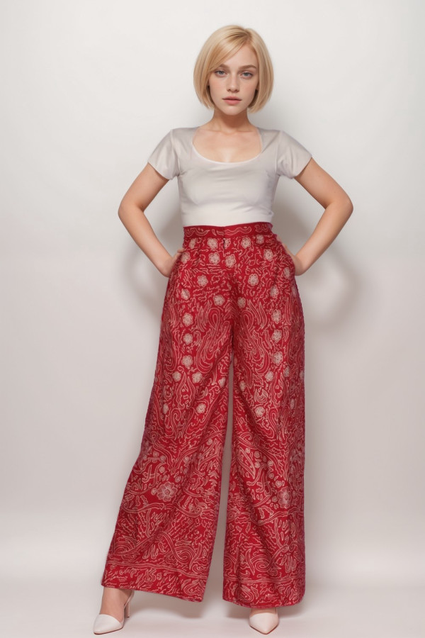 Batik Basurek Red Silk Pants