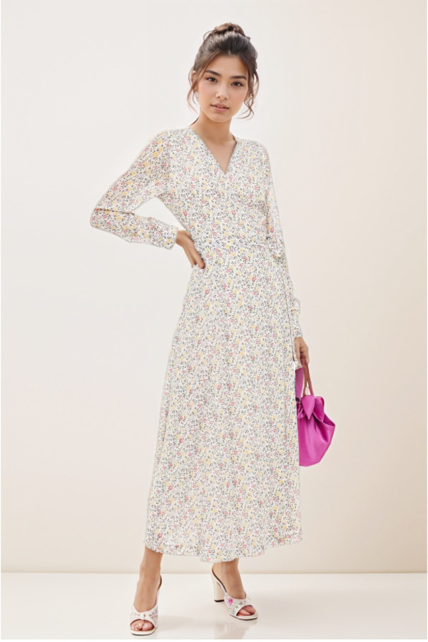 Floral Print Georgette Maxi Wrap Dress