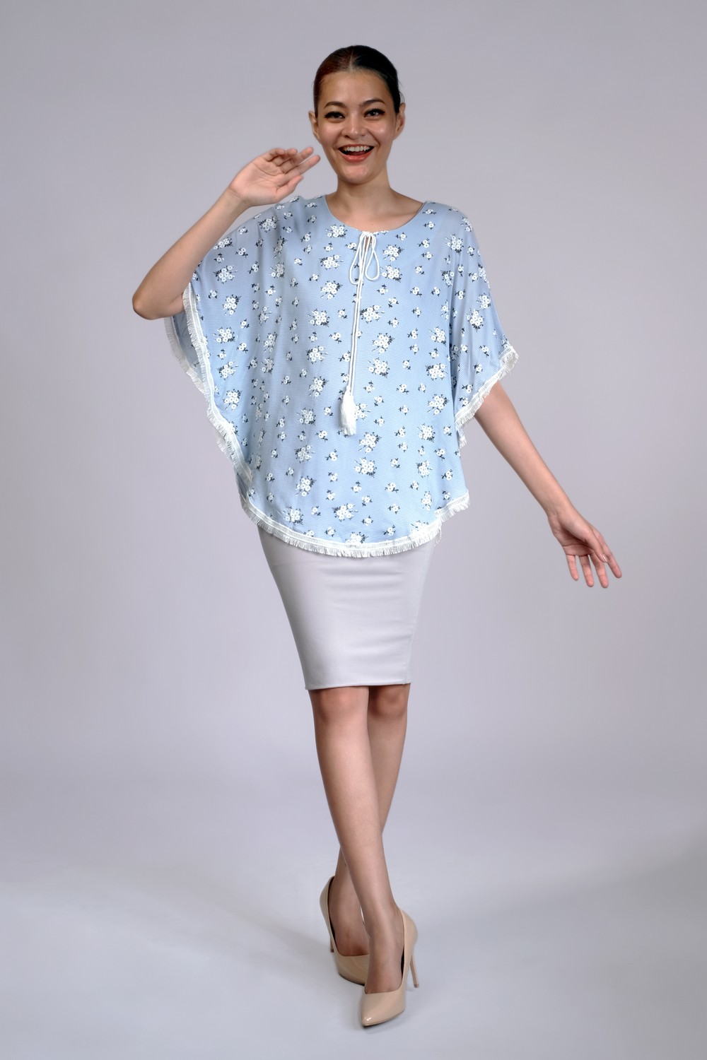 Blue Batwing Flora Top