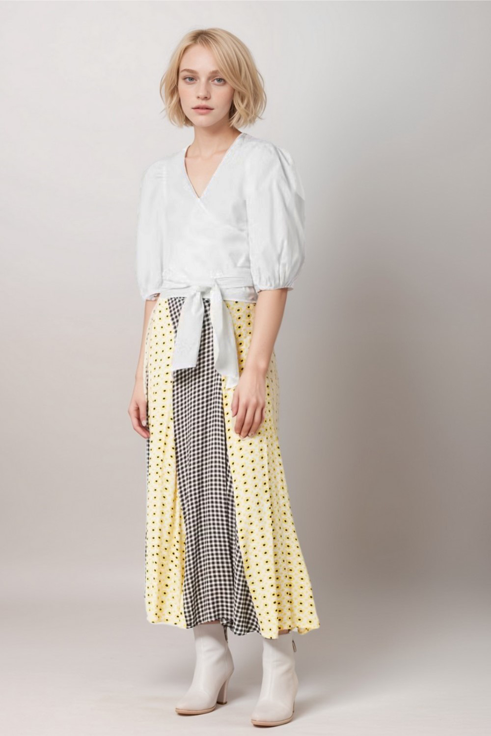 Paneled Printed Crepe Midi Skirt