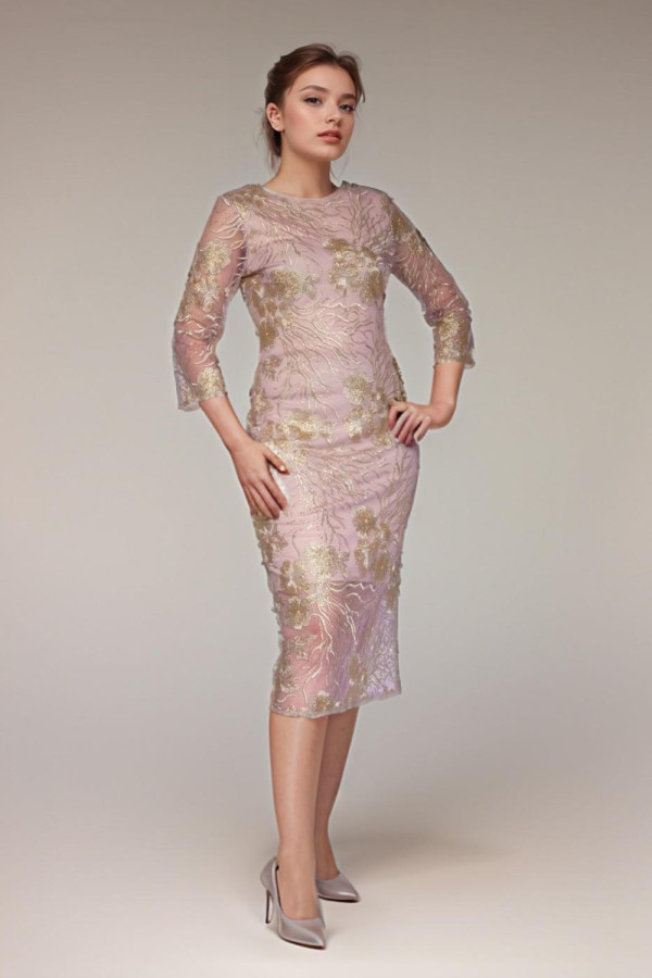 Gold Embroidery in Lilac Dress