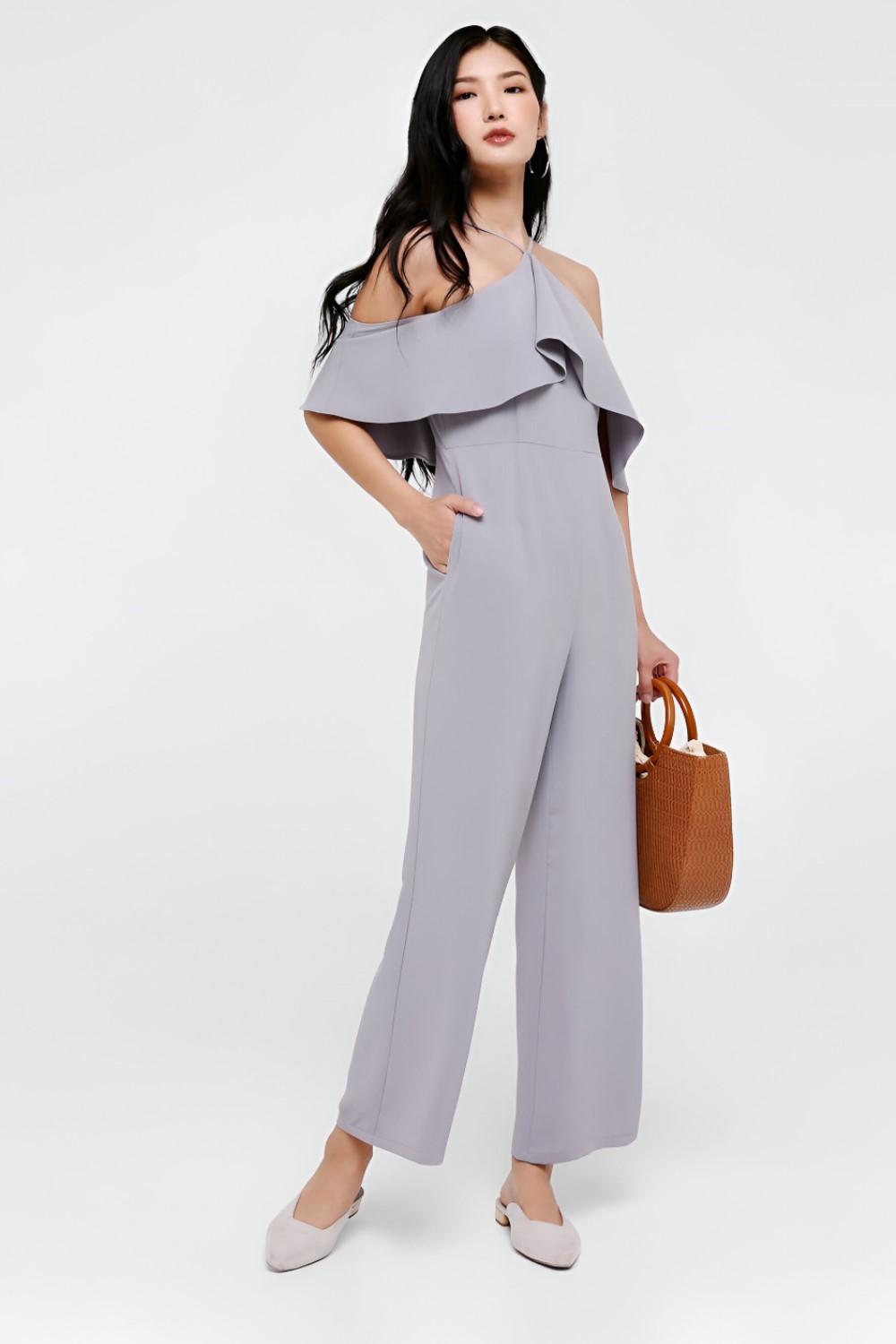 Dahlia Cascade Layered Grey Jumpsuit