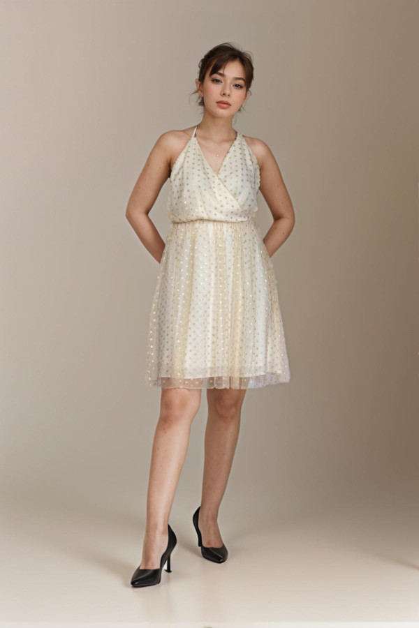 Gold Polkadot Mini Dress Sleeveless