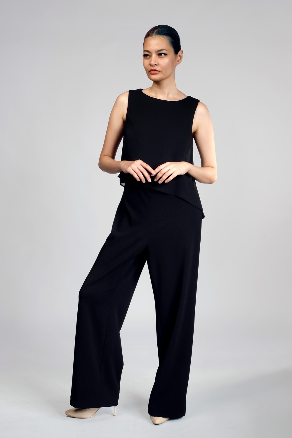 Black chiffon overlay jumpsuit online