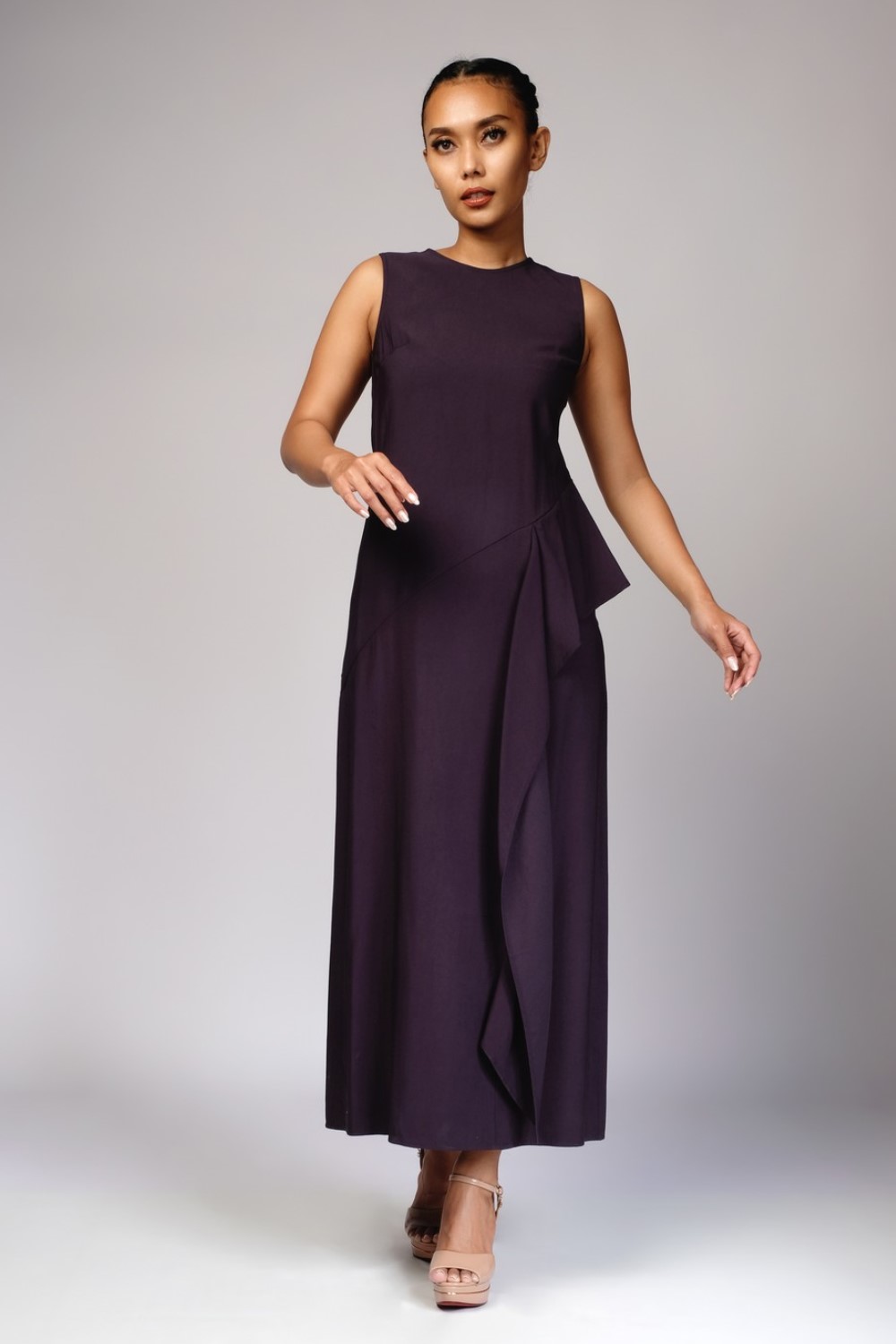 Qyetta Asymmetrical Frill Maxi Dress