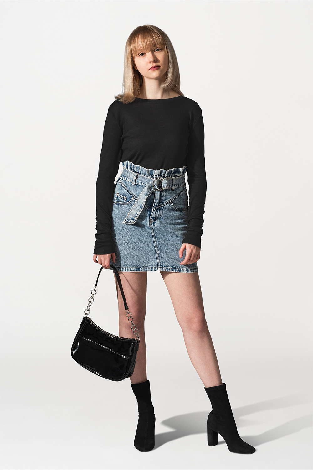 Ribbon Mini Denim Skirt