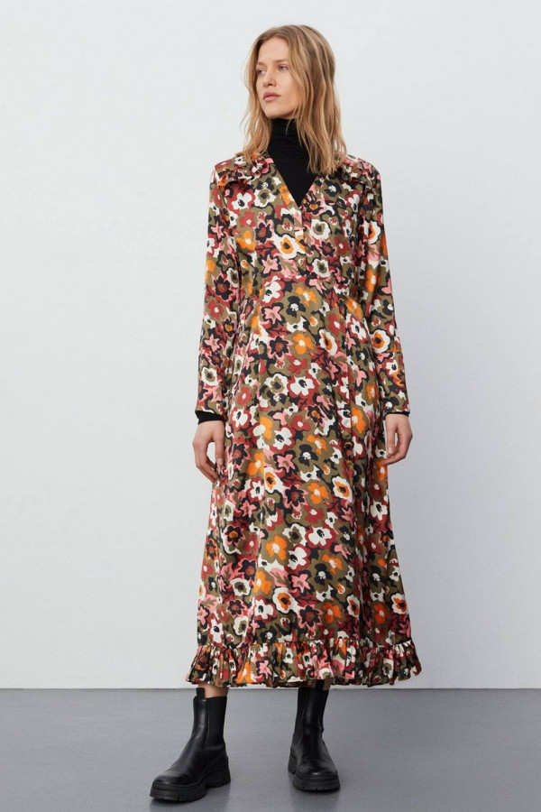 Wrap Effect Printed Floral Print Satin Midi Dress