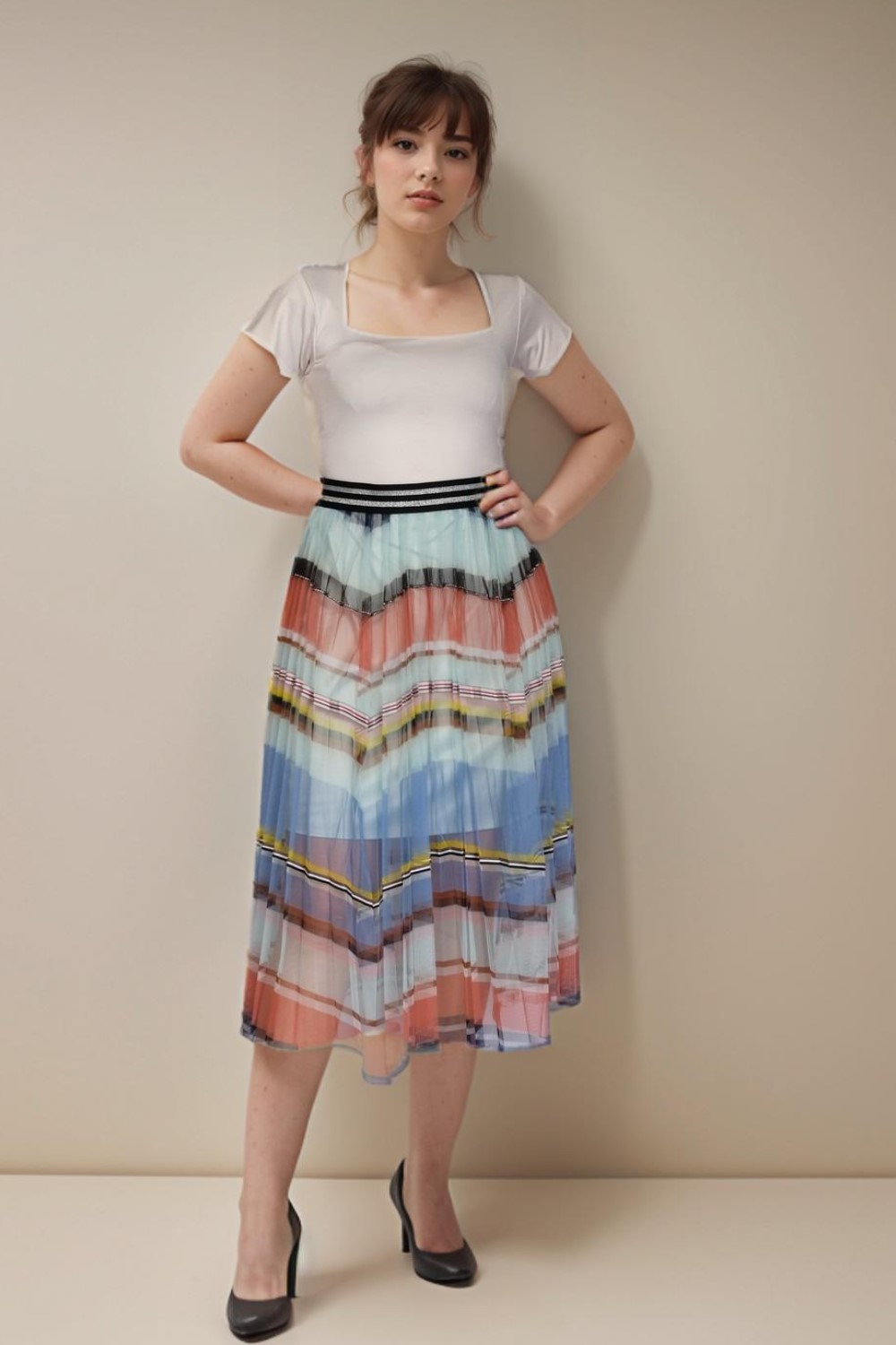 Color Stripes Mesh Skirt