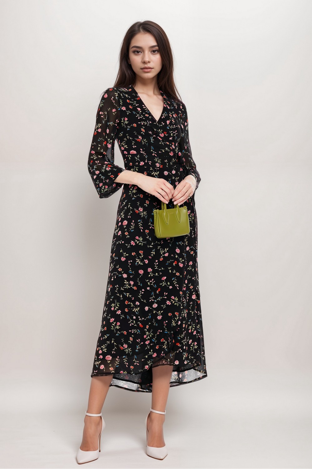 The George Floral Print Crepe Midi Wrap Dress