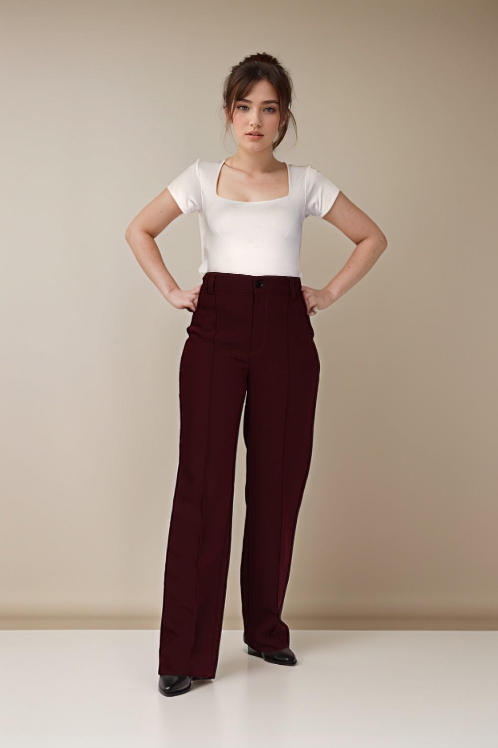 Red Long Straight Pants