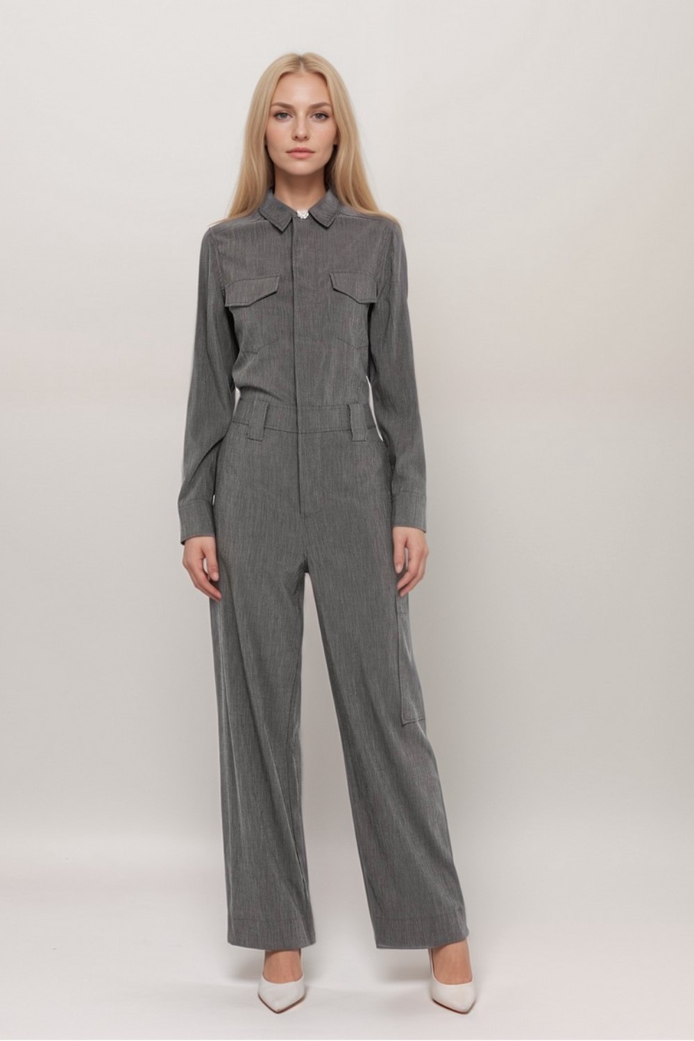 Crystal Emblished Chambray Jumpsuit